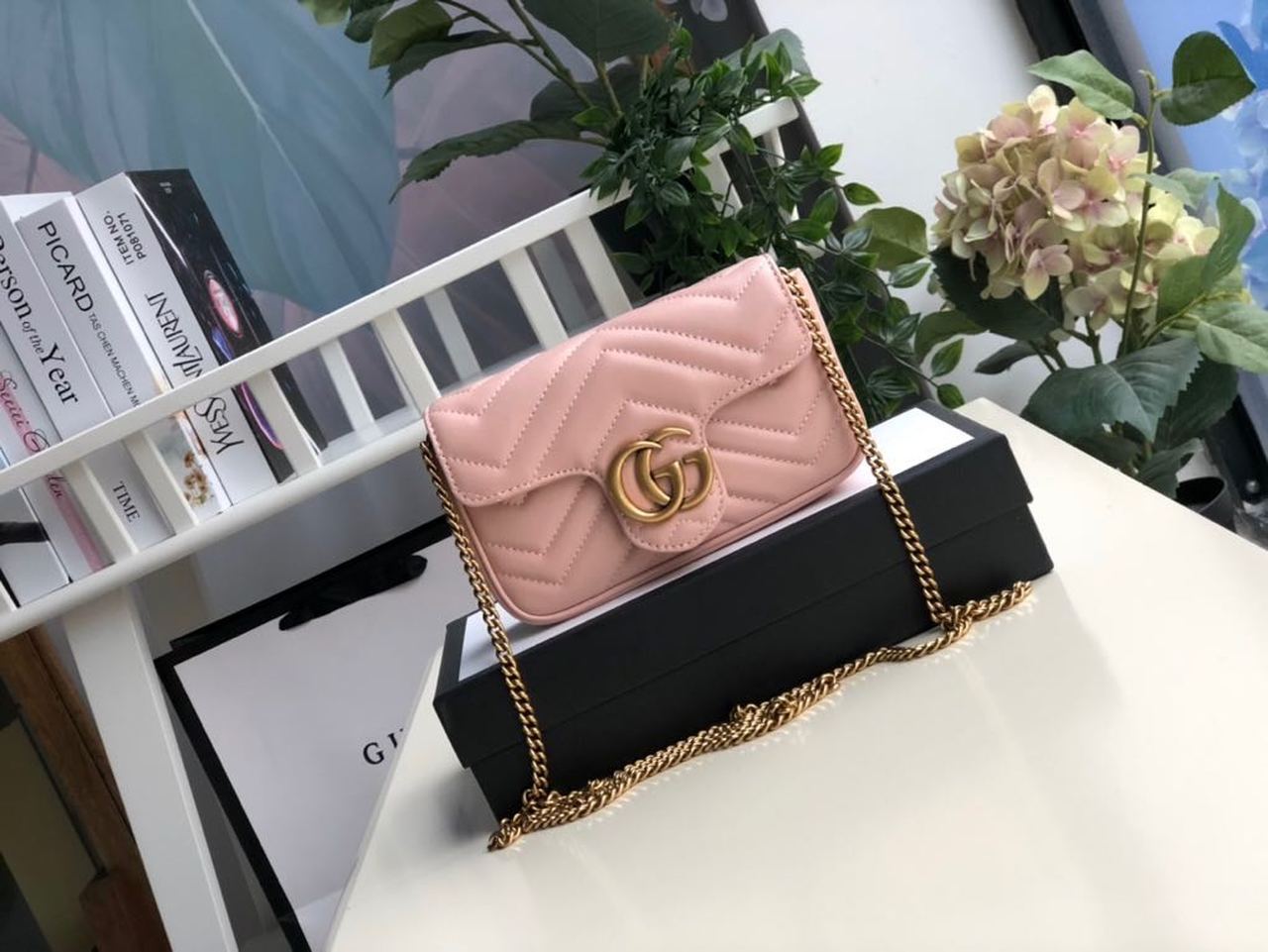 gg Marmont Matelassé Super Mini Bag Dusty Pink Chevron For Women 6in/16.5cm gg 476433 DTDCT 5729