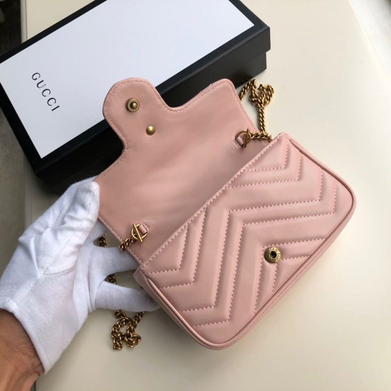 gg Marmont Matelassé Super Mini Bag Dusty Pink Chevron For Women 6in/16.5cm gg 476433 DTDCT 5729