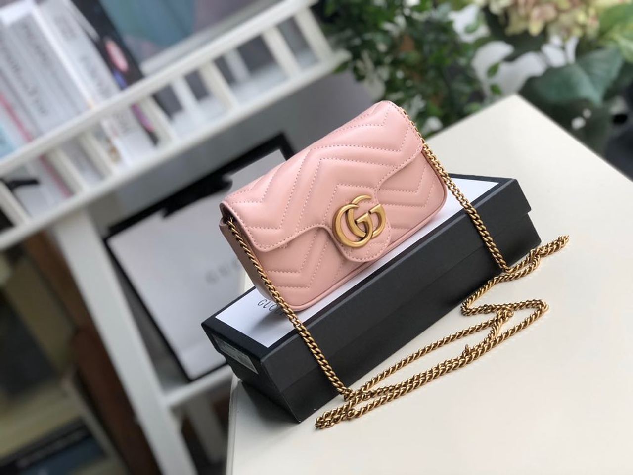 gg Marmont Matelassé Super Mini Bag Dusty Pink Chevron For Women 6in/16.5cm gg 476433 DTDCT 5729