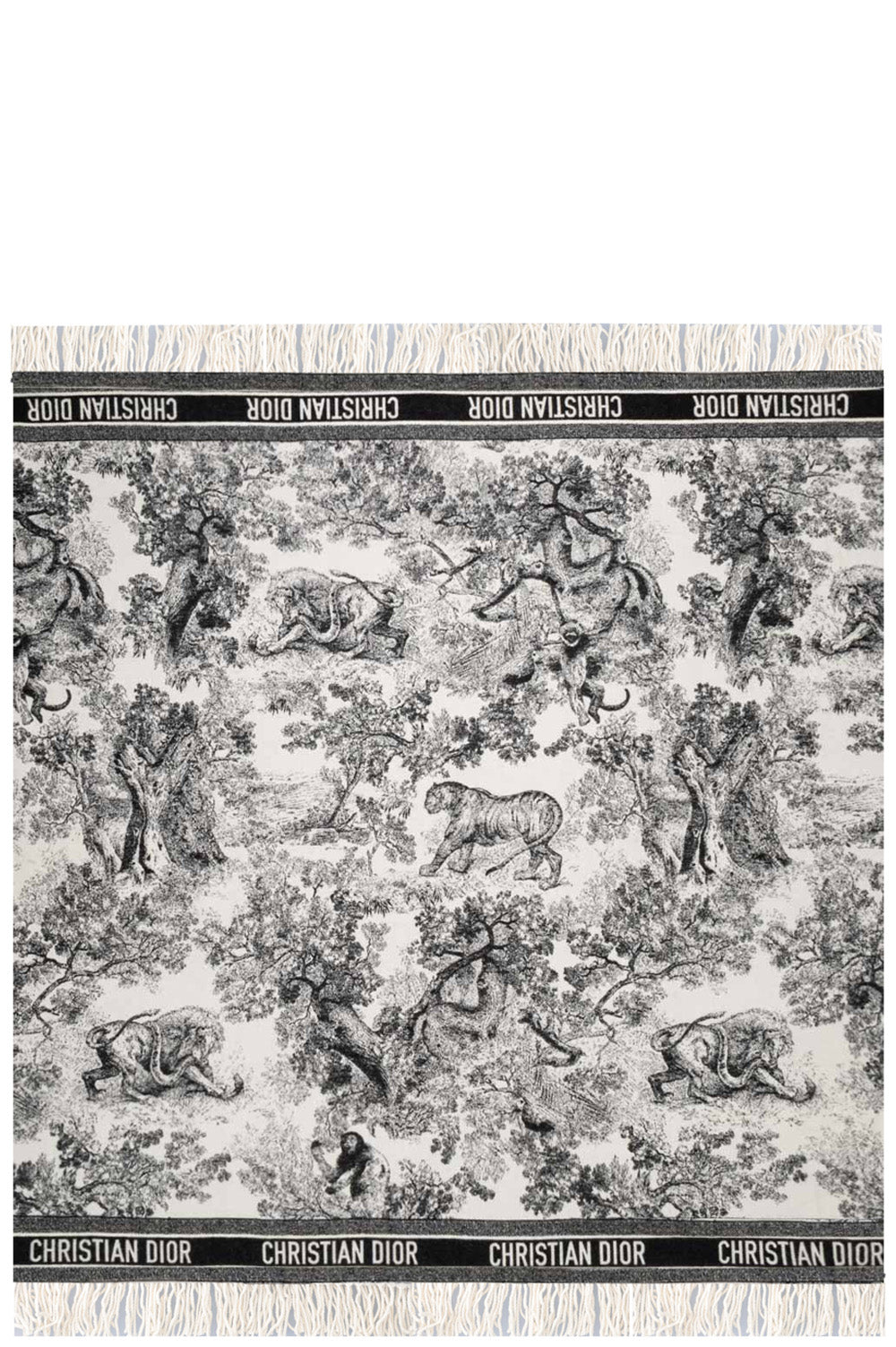 CHRISTIAN DIOR Toile de Jouy Throw Blanket Wool Black & White