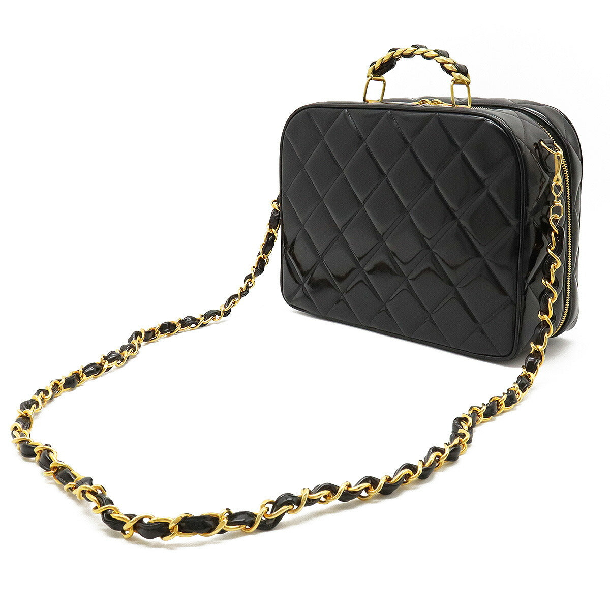 Chanel Patent Leather Matelassé 2way Handbag Black