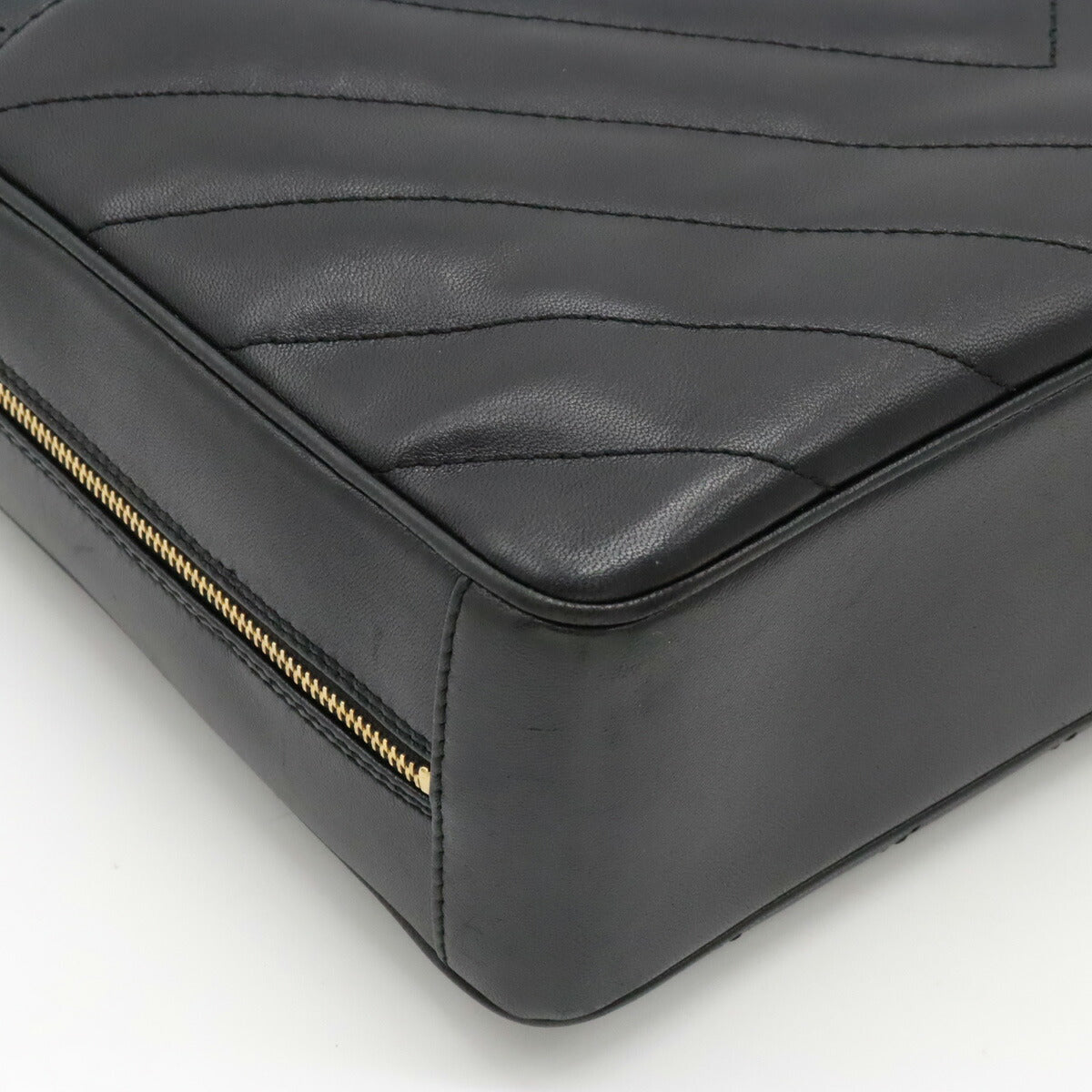 Chanel Chevron Leather Coco Mark 2way Chain Bag Black Gold Hardware