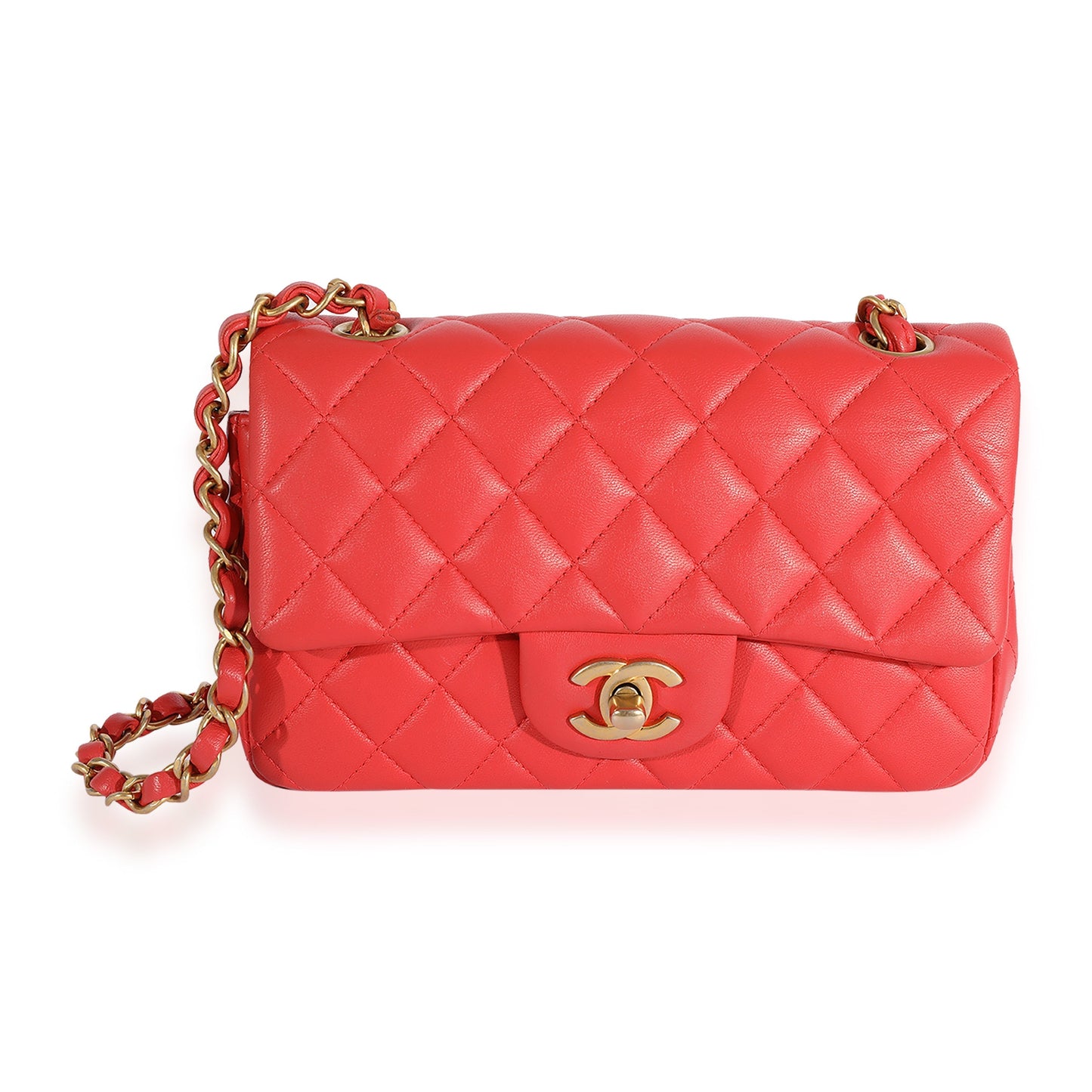 CHANEL Coral Quilted Lambskin Mini Rectangular Classic Flap Bag