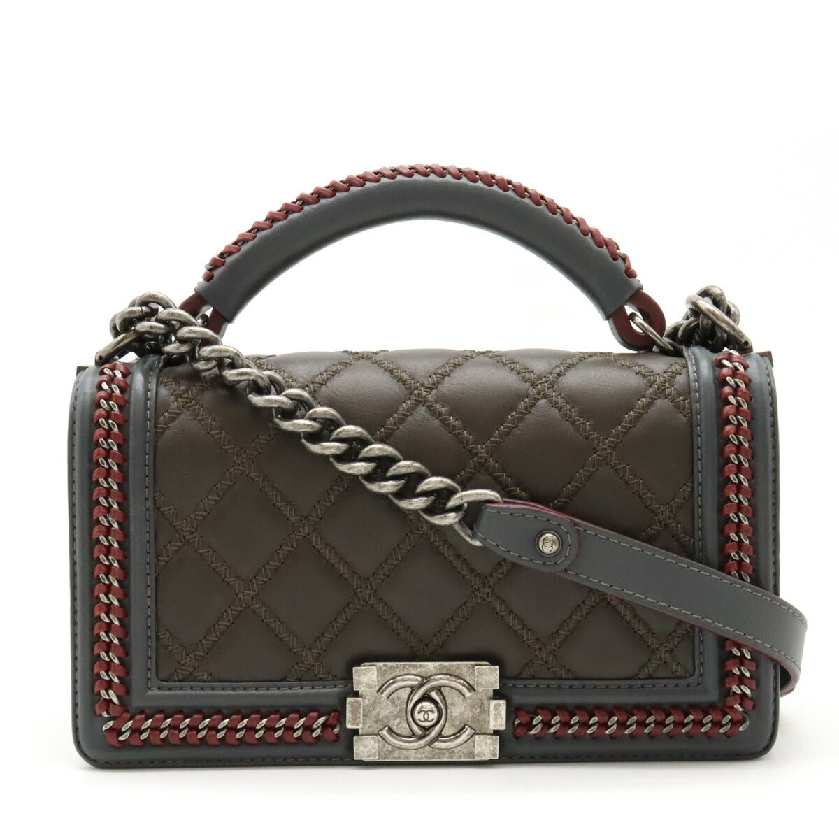 Chanel Leather Boy Chanel Top Handle 2way Chain Bag A94804