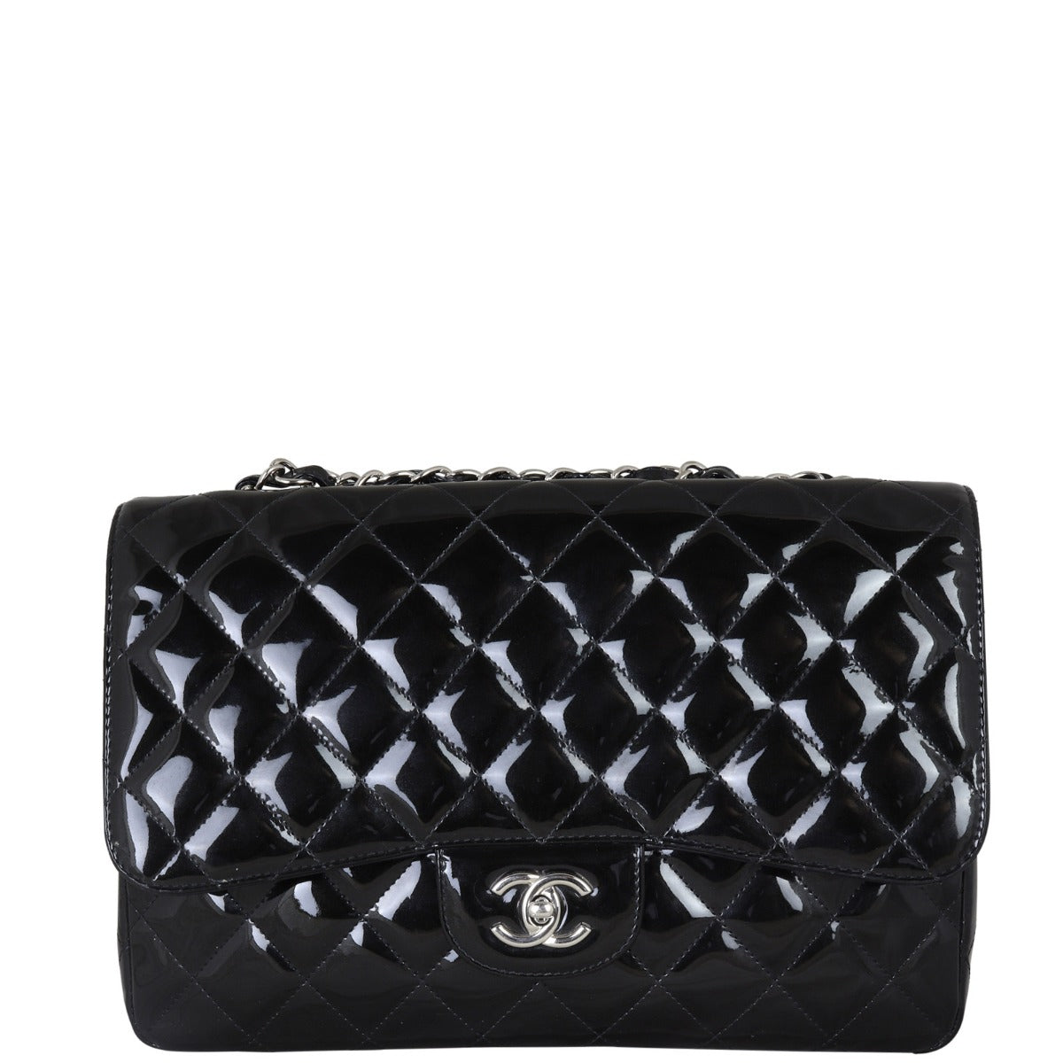 Chanel Classic Single Flap Jumbo Patent |  Black Quilted Patent