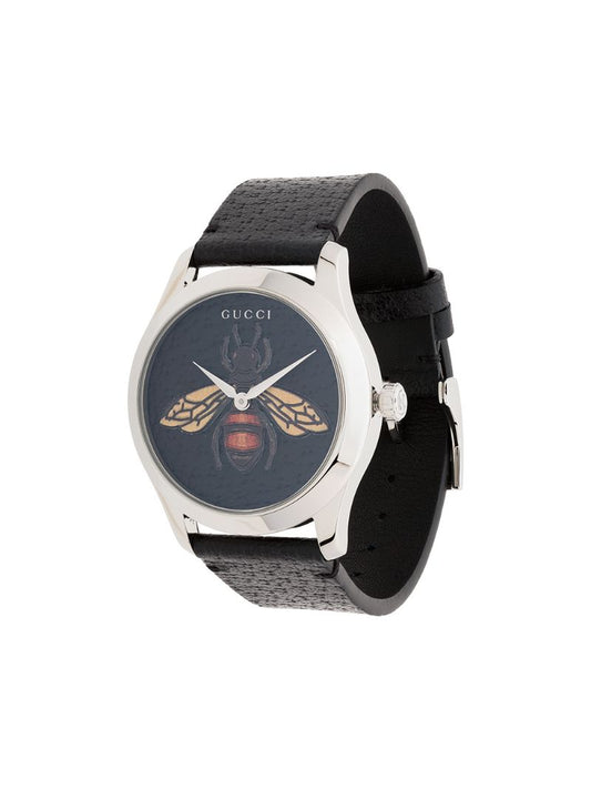 Gucci - G-Timeless bee leather watch - men - Leather/Steel - One Size - Black