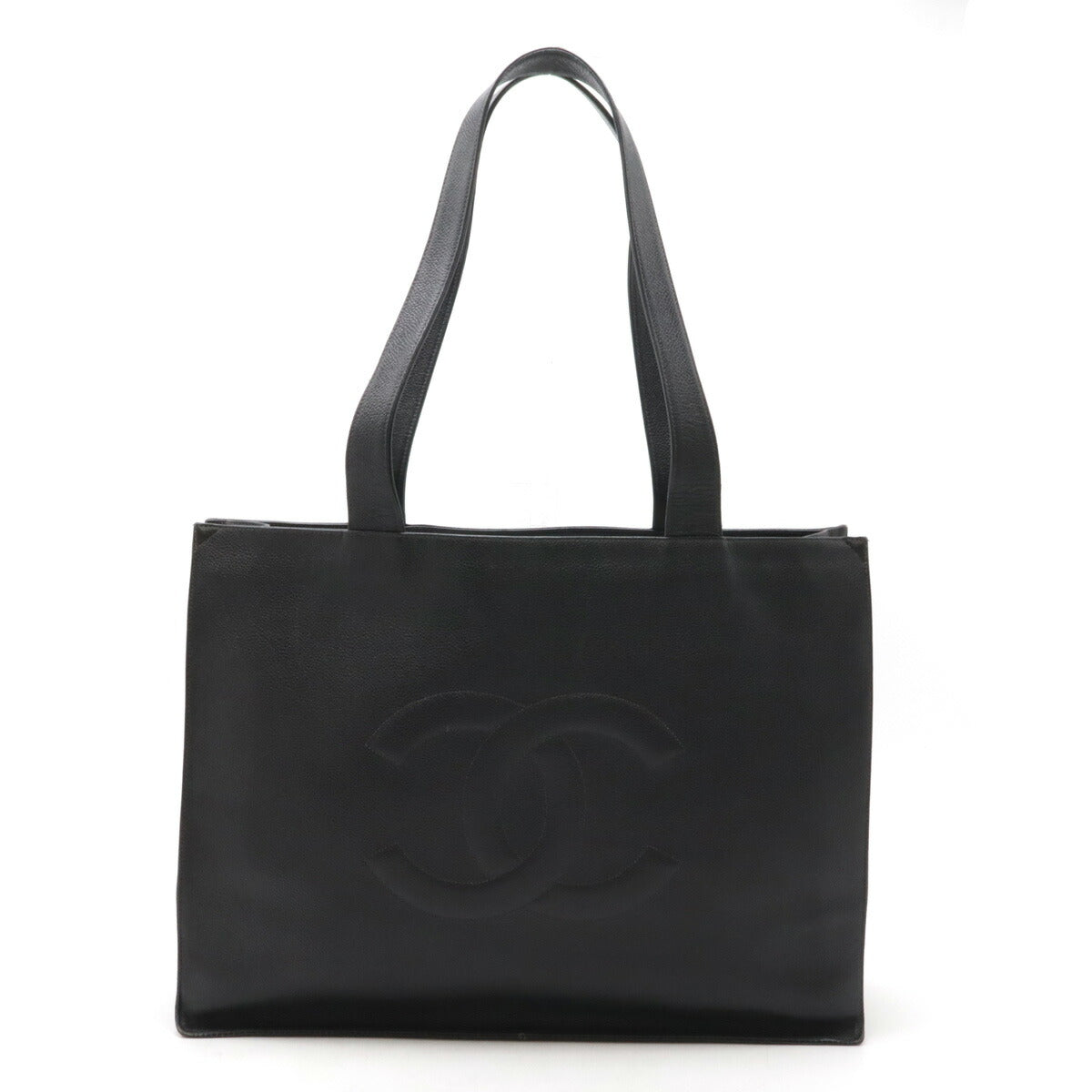 Chanel Caviar Skin Coco Mark 2way Tote Bag Black Gold Hardware