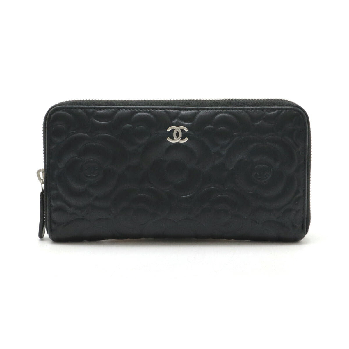 Chanel Leather Camellia Embossed Zip Wallet Long Wallet A70620