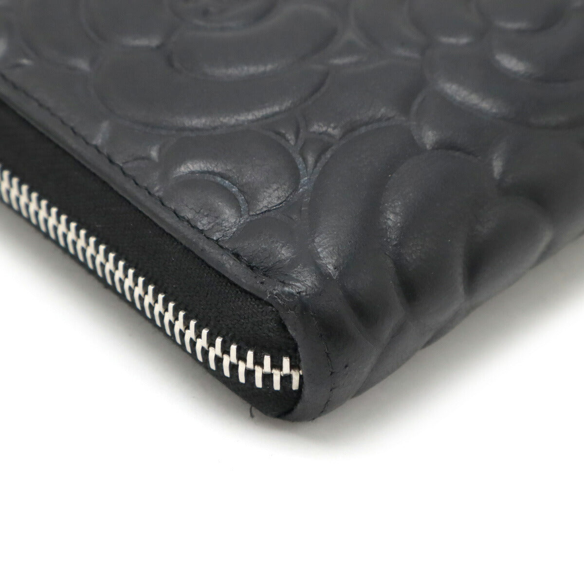 Chanel Leather Camellia Embossed Zip Wallet Long Wallet A70620