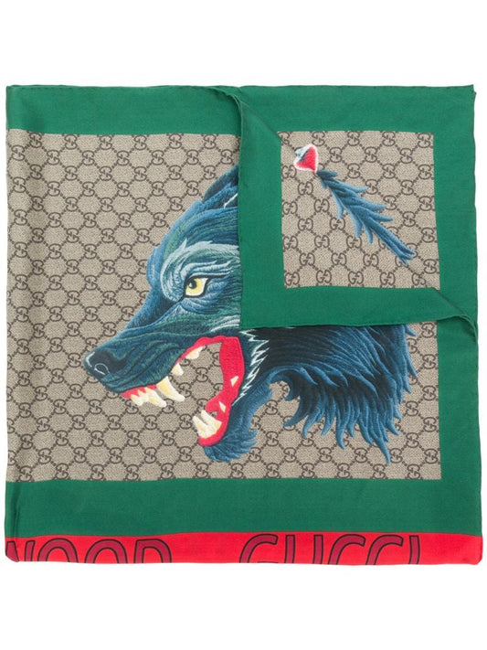 Gucci - wolf print scarf - men - Silk - One Size - Metallic