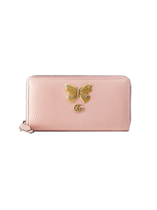 Gucci - Leather zip around wallet with butterfly - women - Crystal/Leather/metal - One Size - PINK