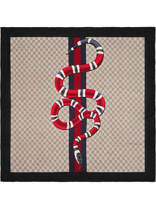 Gucci - Web and Kingsnake print GG silk scarf - men - Silk - One Size - NEUTRALS
