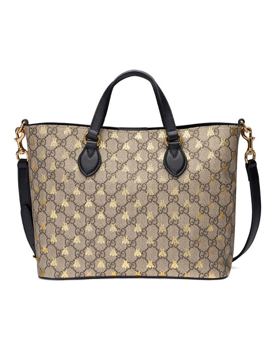 Gucci - GG Supreme bees tote bag - women - Leather/Canvas/Nylon - One Size - Neutrals