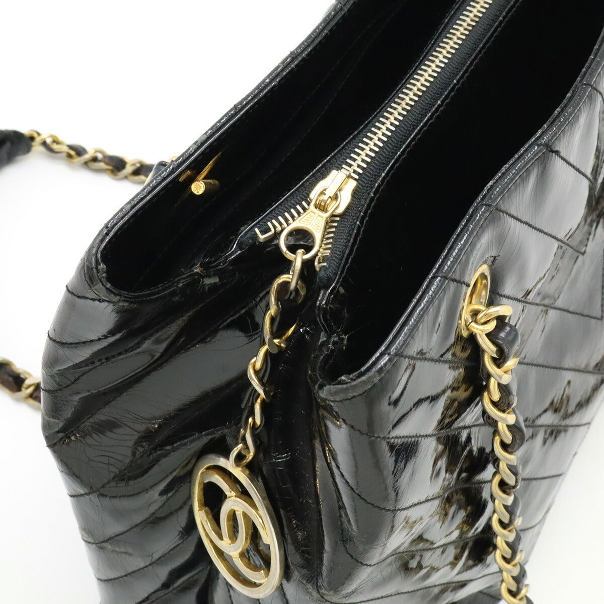 Chanel V Stitch Patent Leather Shoulder Bag