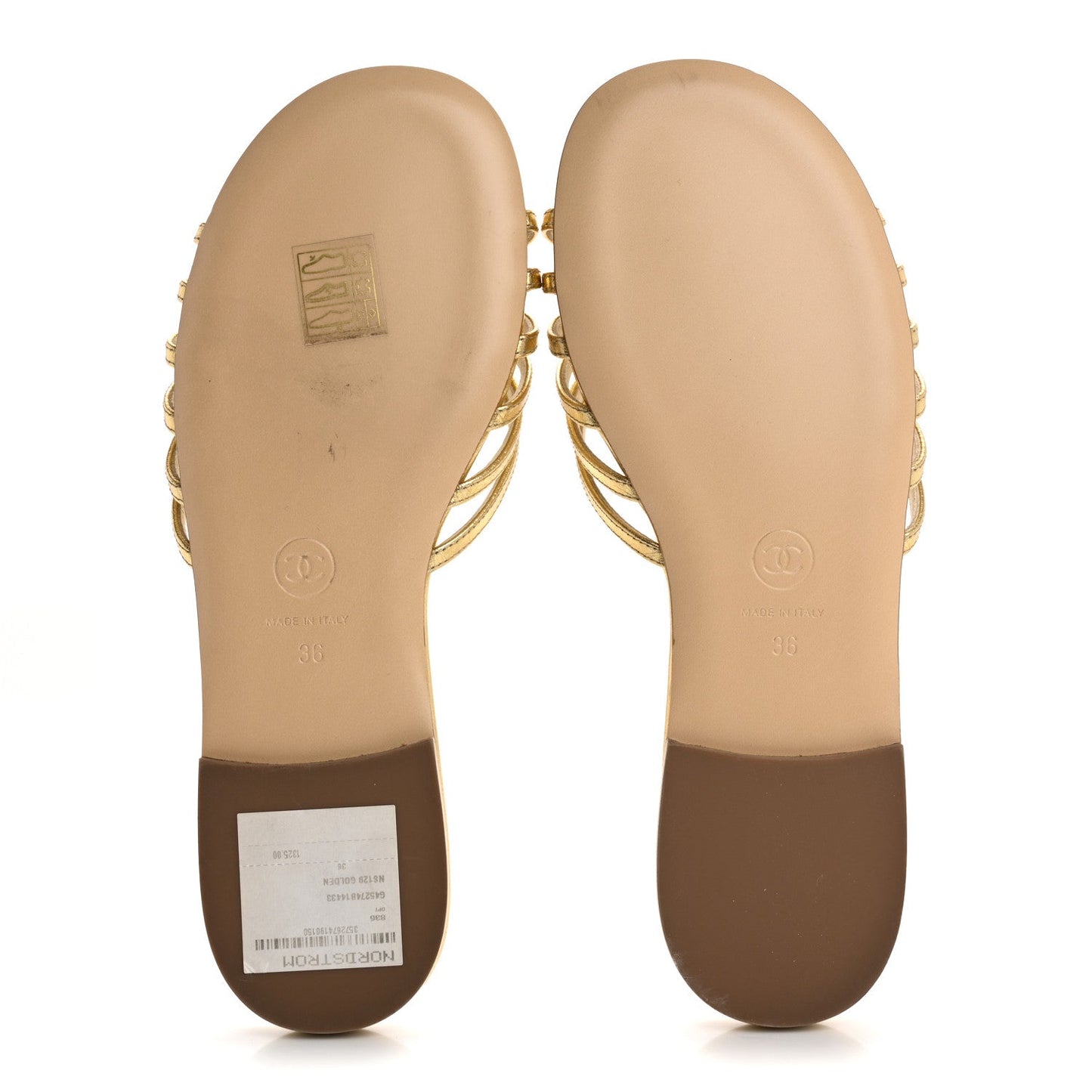 Chanel Laminated Lambskin Camellia CC Slide Sandals 36 Golden