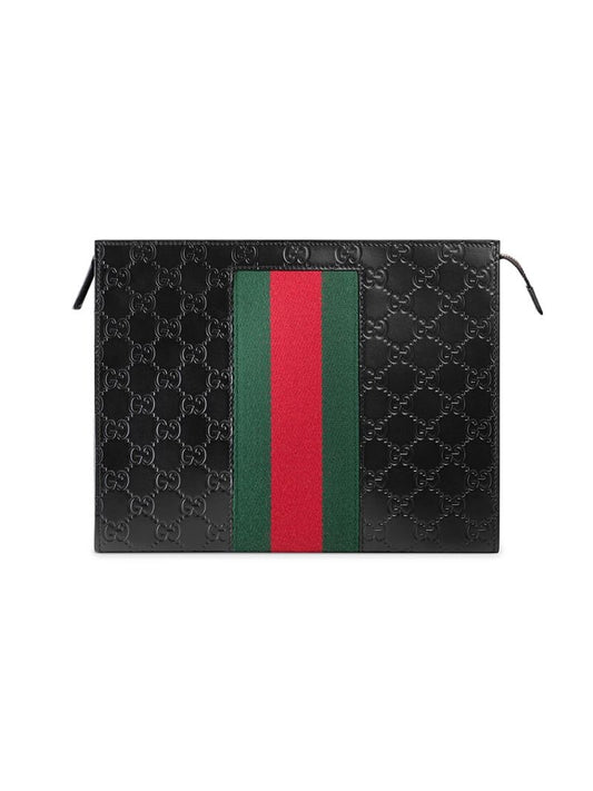 Gucci - Gucci Signature Web cosmetic case - men - Leather/Microfibre - One Size - Black