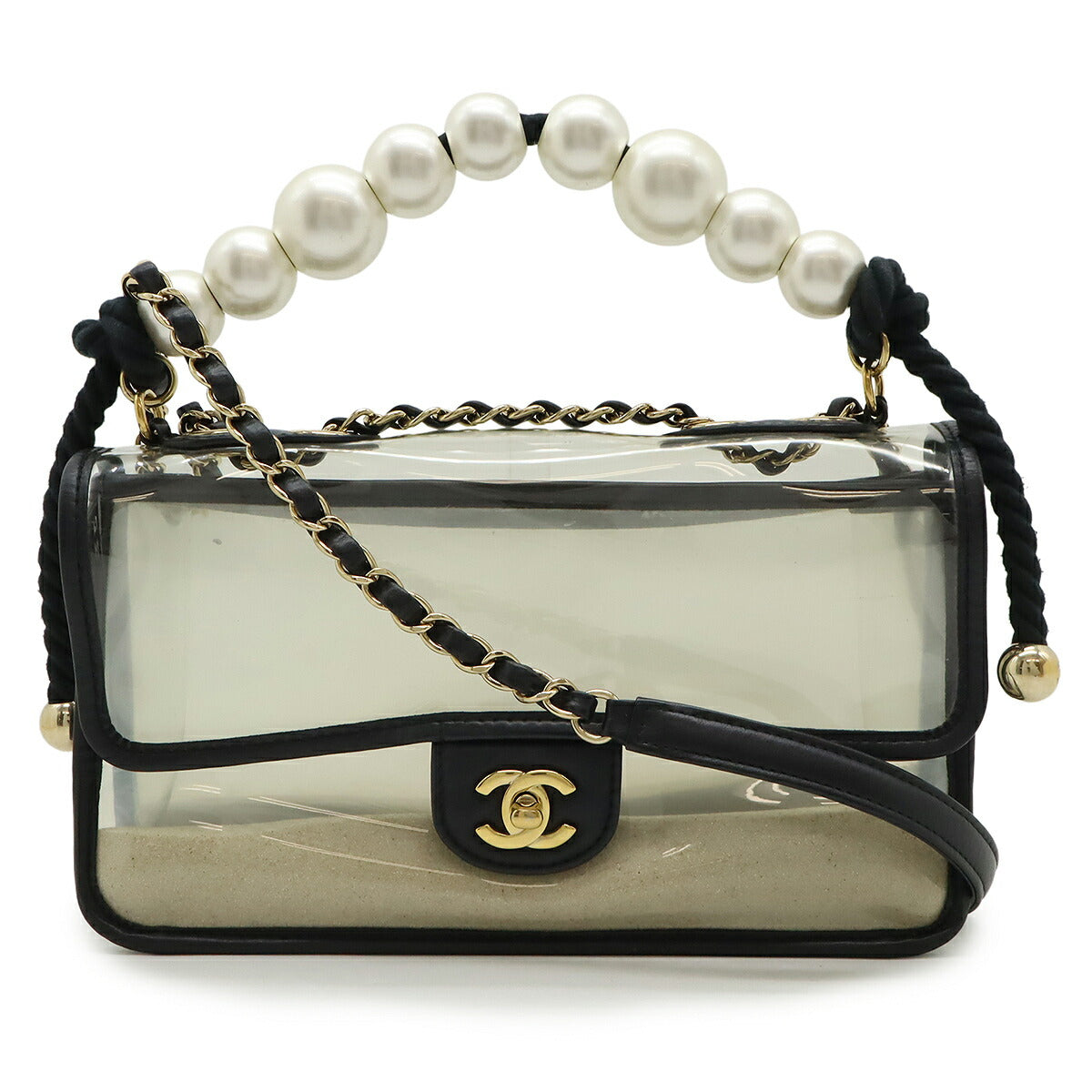 Chanel 2way Handbag Lambskin Sand Vinyl Shoulder Bag