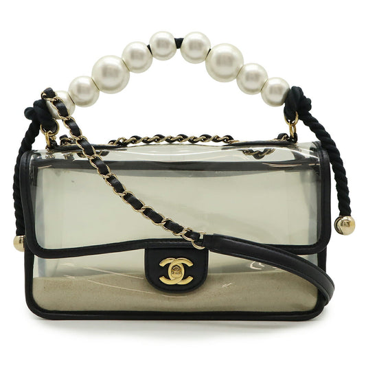 Chanel 2way Handbag Lambskin Sand Vinyl Shoulder Bag