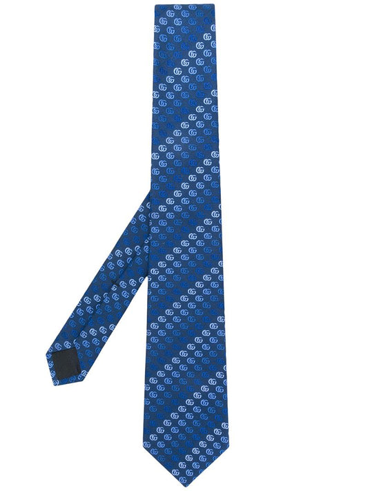 Gucci - double G logo embroidered tie - men - Silk/Cupro - One Size - Blue