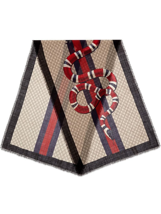 Gucci - Web and Kingsnake print wool scarf - men - Wool - One Size - Brown