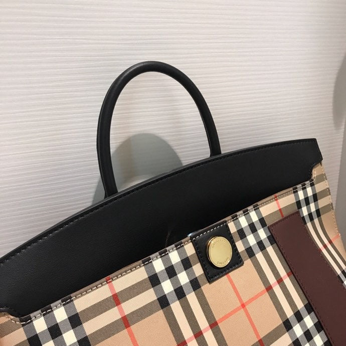 Top Quality Small  Check Society Top Handle Bag For Women, Bags 14.6in/37cm
