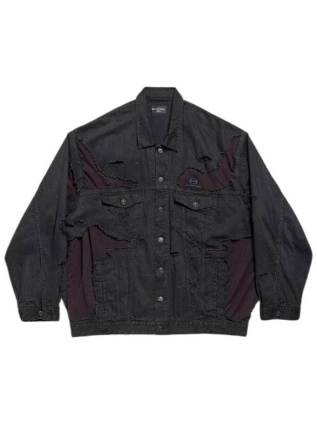 Luxury Balenciaga Trending 2025 Unity Sports Icon Patchwork Denim Jacket Black
