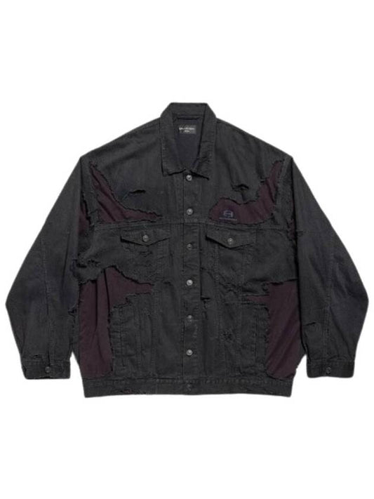 Luxury Balenciaga Trending 2025 Unity Sports Icon Patchwork Denim Jacket Black