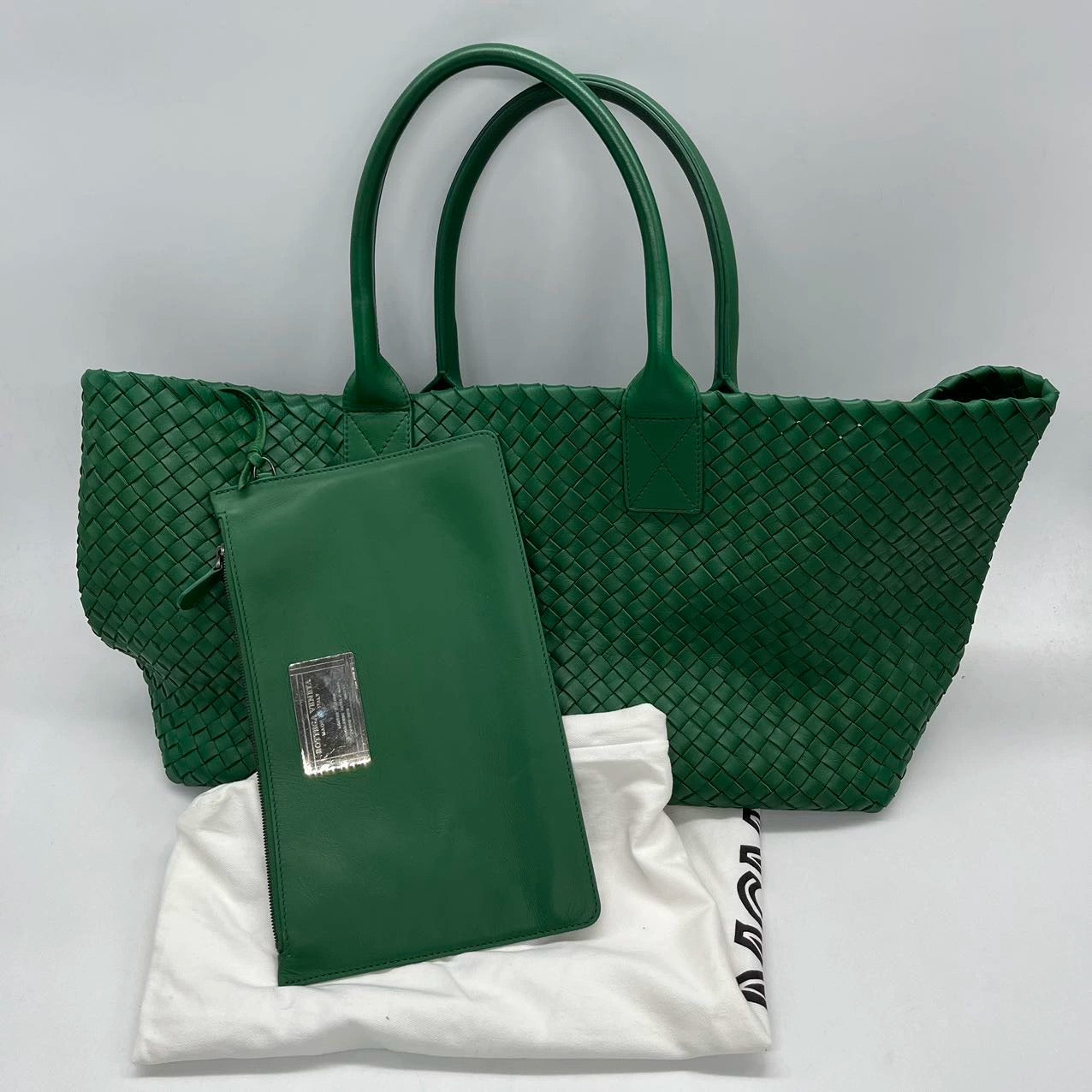 Bottega Veneta Cabat Large Intreccio Leather Tote Bag Dark Green with Pouch 40cm