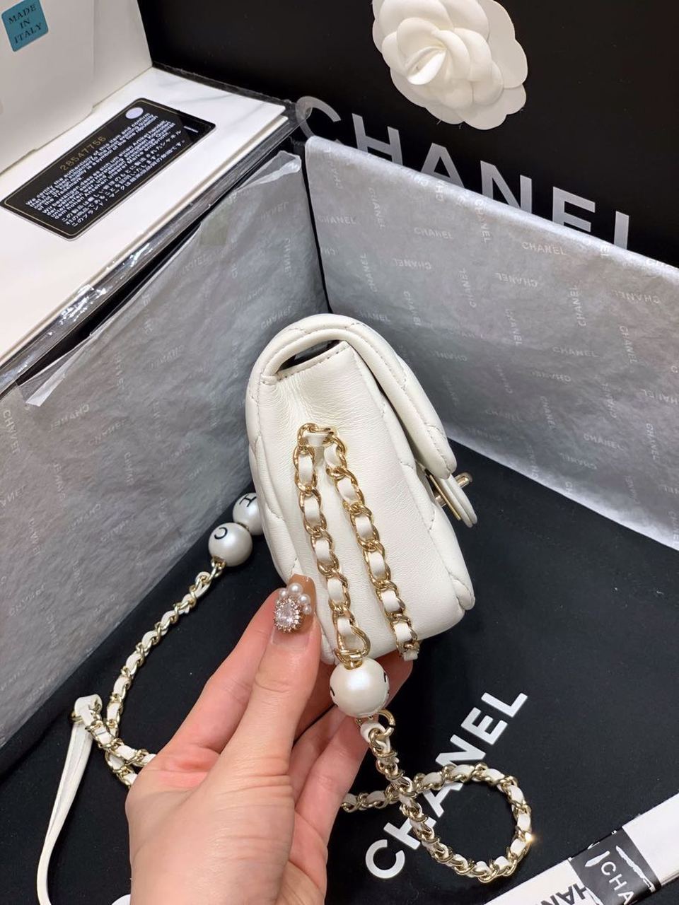 CHLSmall Pearl Logo Strap Top Qualityap Bag White For Women Handbags, Shoulder And Crossbody Bags 7in/18cm AS1436