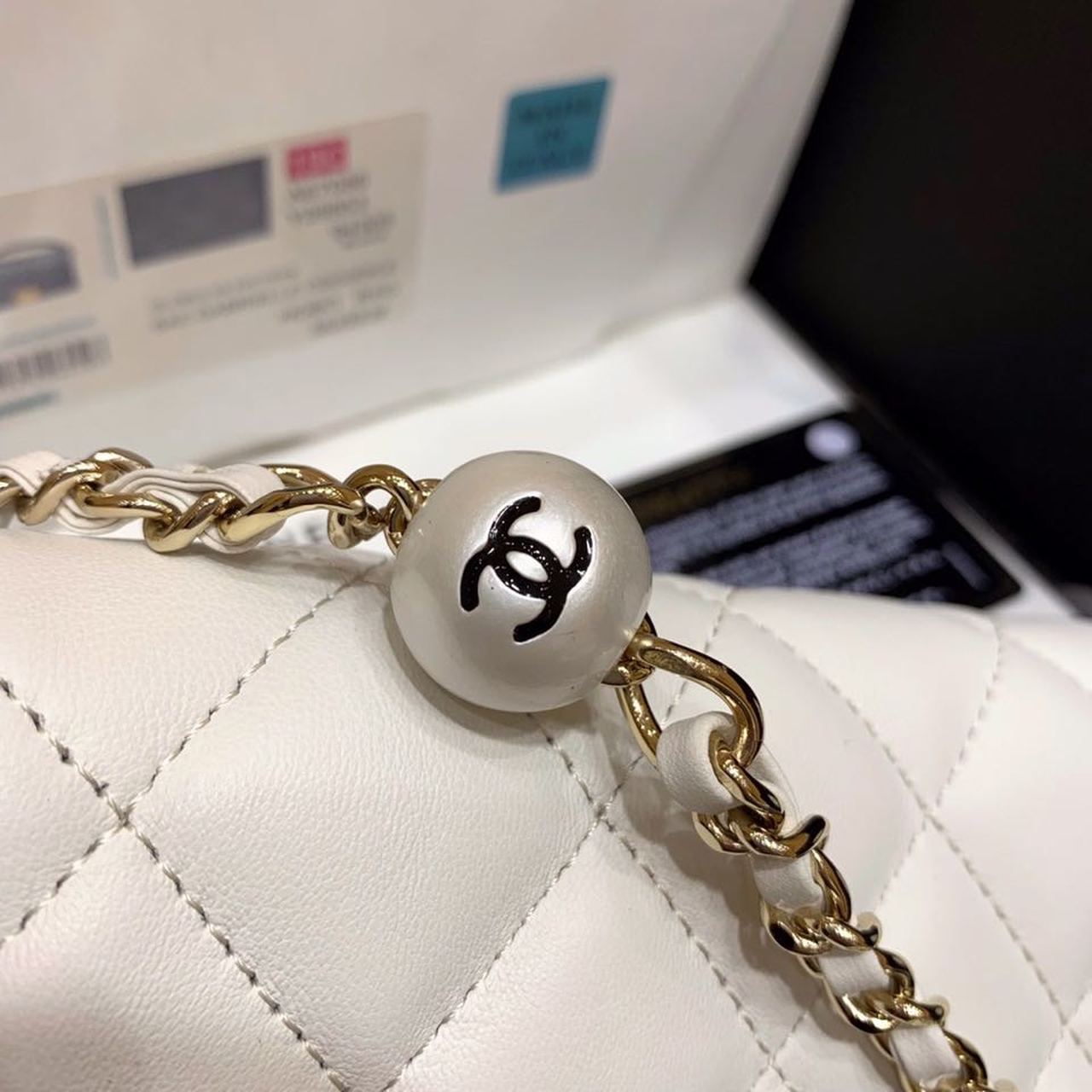 CHLSmall Pearl Logo Strap Top Qualityap Bag White For Women Handbags, Shoulder And Crossbody Bags 7in/18cm AS1436