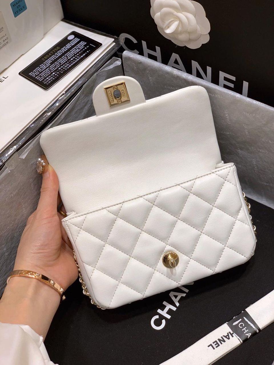 CHLSmall Pearl Logo Strap Top Qualityap Bag White For Women Handbags, Shoulder And Crossbody Bags 7in/18cm AS1436