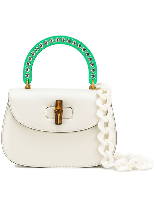 Gucci - chain designed shoulder bag - women - Leather/Bamboo - One Size - White