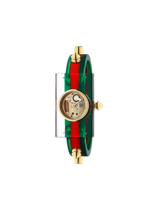 Gucci -   Web 24x40mm watch - women - Gold Plated Brass/Polyester/Plexiglass - One Size - Green