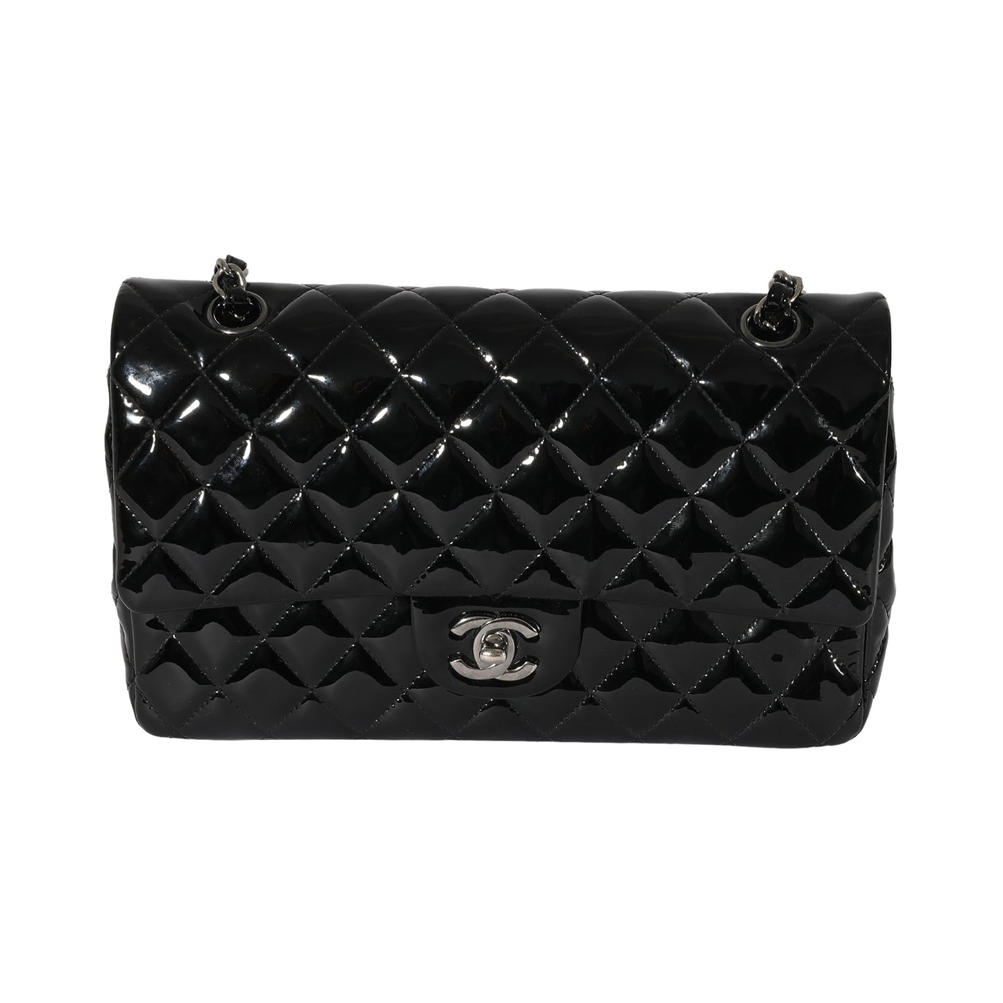 CHANEL Black Patent Medium Classic Double Flap