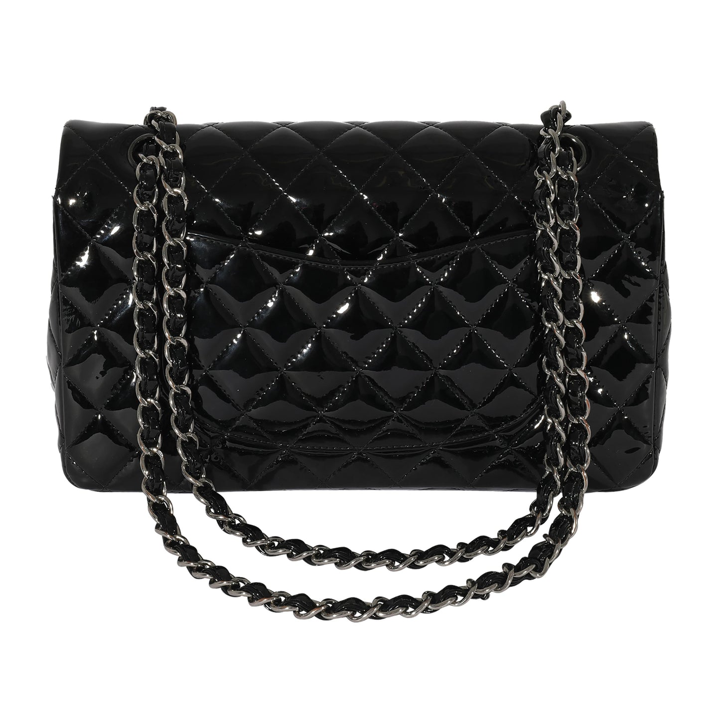 CHANEL Black Patent Medium Classic Double Flap