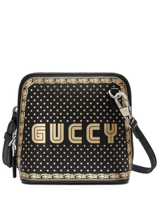 Gucci - Guccy print mini shoulder bag - women - Leather/Silk - One Size - Black