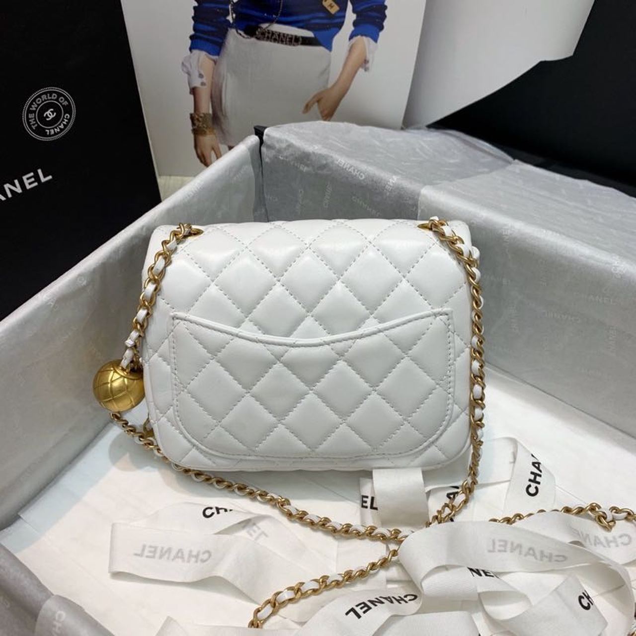 CHLMini Flap Bag With CHLBall On Strap White For Women, Women’s Handbags, Shoulder And Crossbody Bags 6.7in/17cm AS1786