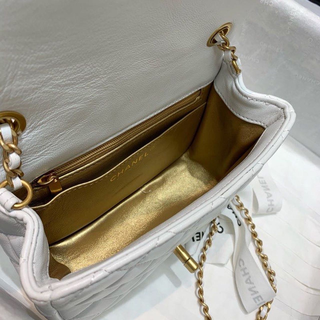 CHLMini Flap Bag With CHLBall On Strap White For Women, Women’s Handbags, Shoulder And Crossbody Bags 6.7in/17cm AS1786