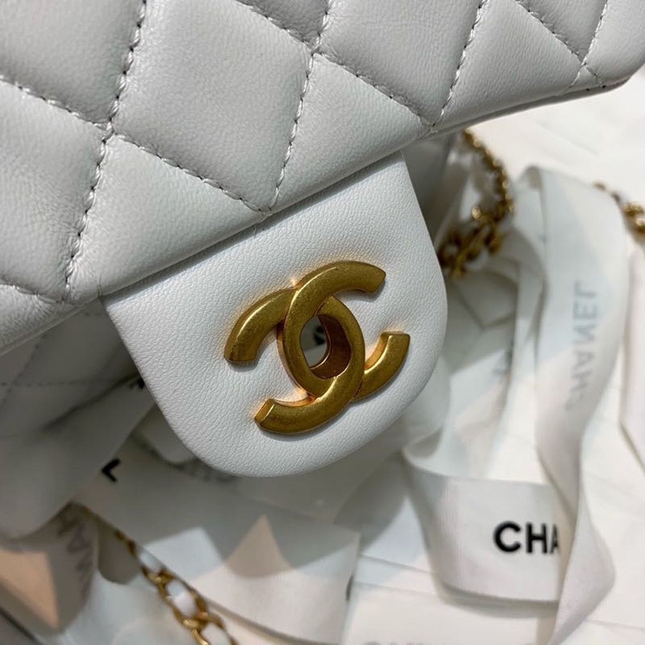 CHLMini Flap Bag With CHLBall On Strap White For Women, Women’s Handbags, Shoulder And Crossbody Bags 6.7in/17cm AS1786