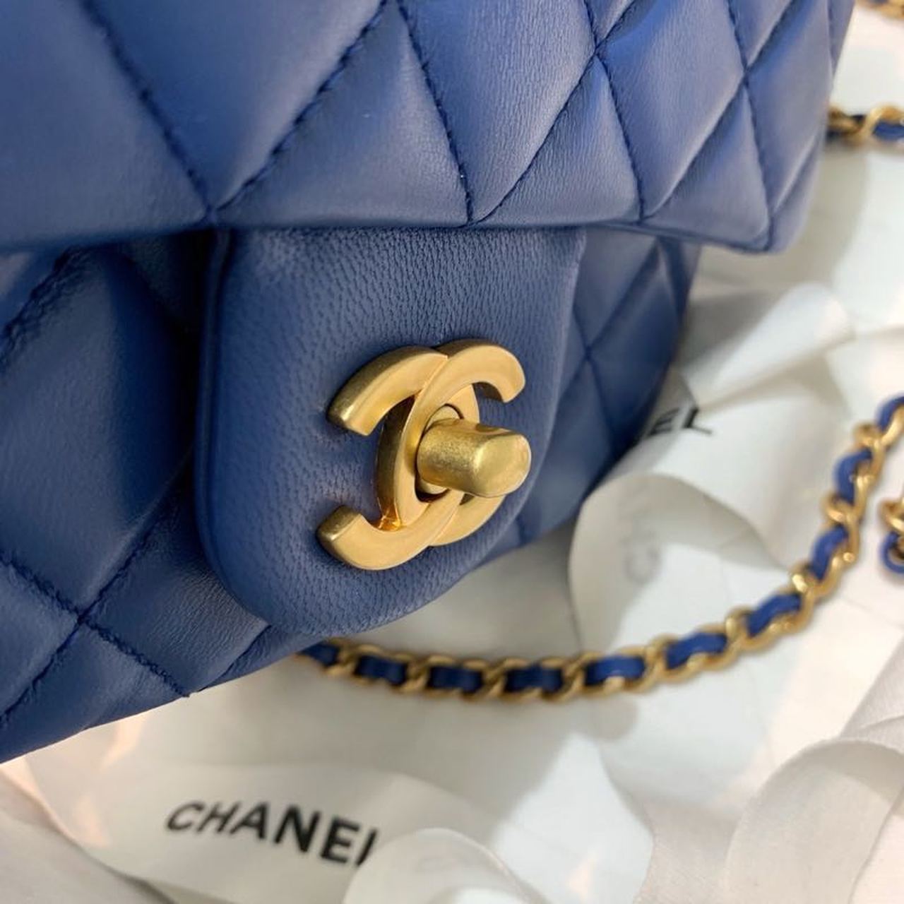 CHLMini Flap Bag With CHLBall On Strap Blue For Women, Women’s Handbags, Shoulder And Crossbody Bags 6.7in/17cm AS1786
