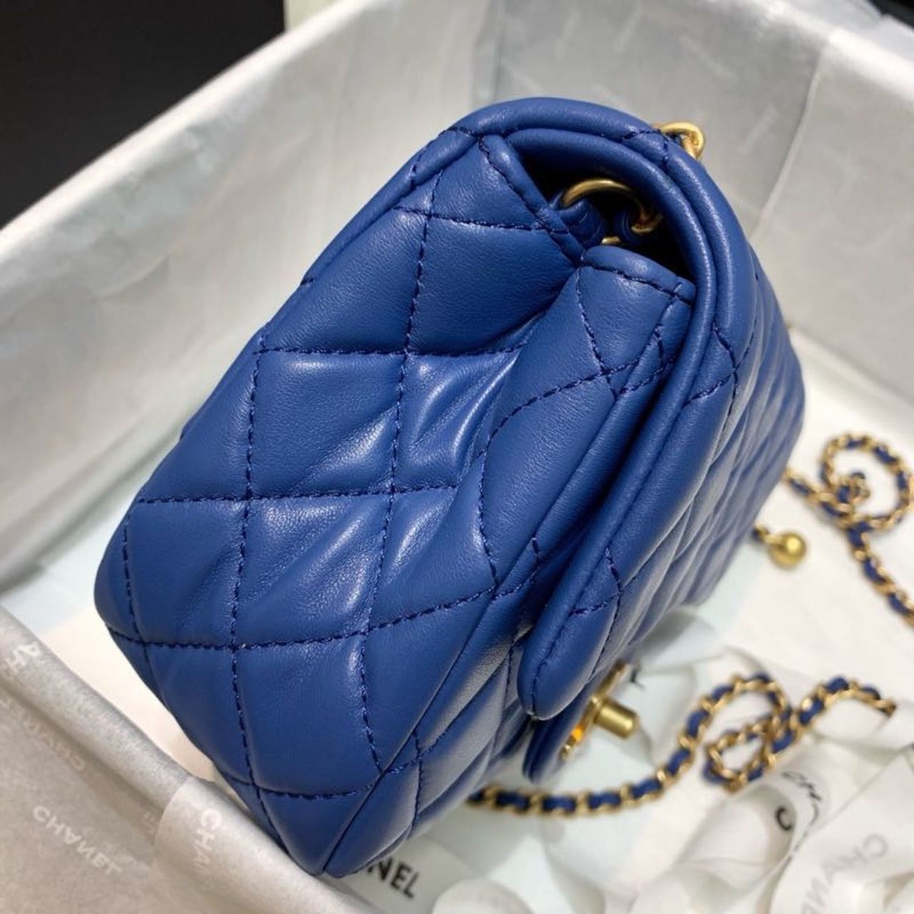 CHLMini Flap Bag With CHLBall On Strap Blue For Women, Women’s Handbags, Shoulder And Crossbody Bags 6.7in/17cm AS1786