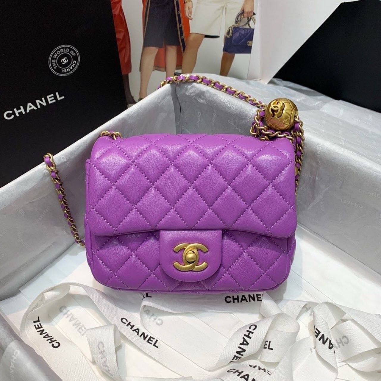 CHLMini Flap Bag With CHLBall On Strap Purple For Women, Women’s Handbags, Shoulder And Crossbody Bags 6.7in/17cm AS1786