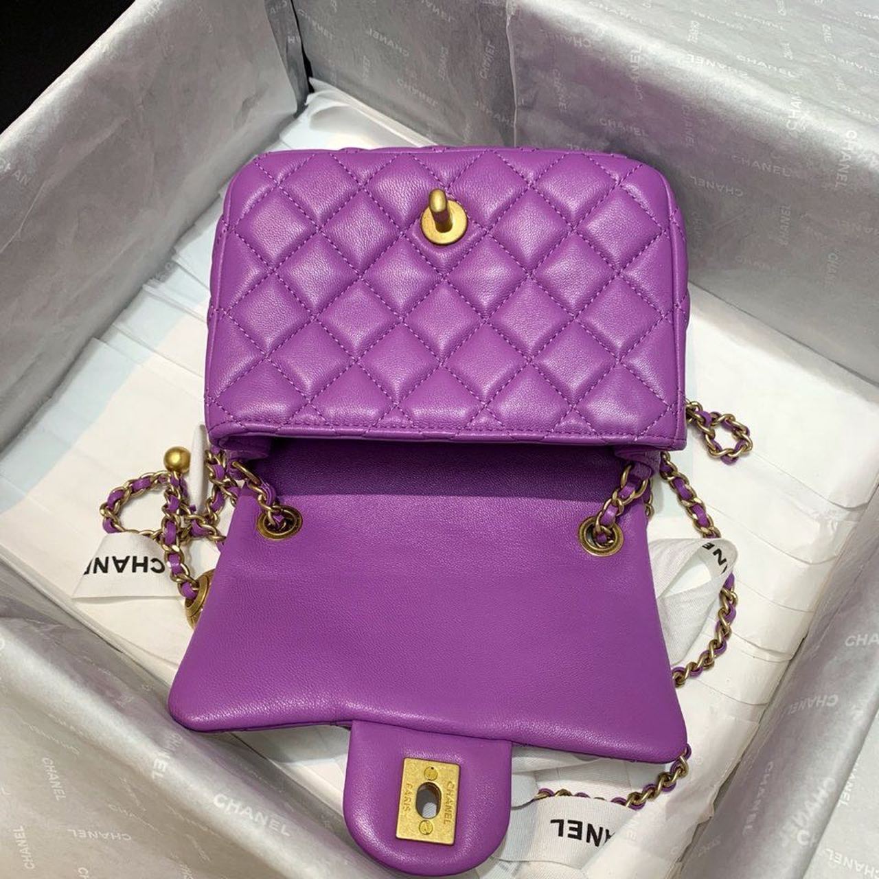 CHLMini Flap Bag With CHLBall On Strap Purple For Women, Women’s Handbags, Shoulder And Crossbody Bags 6.7in/17cm AS1786