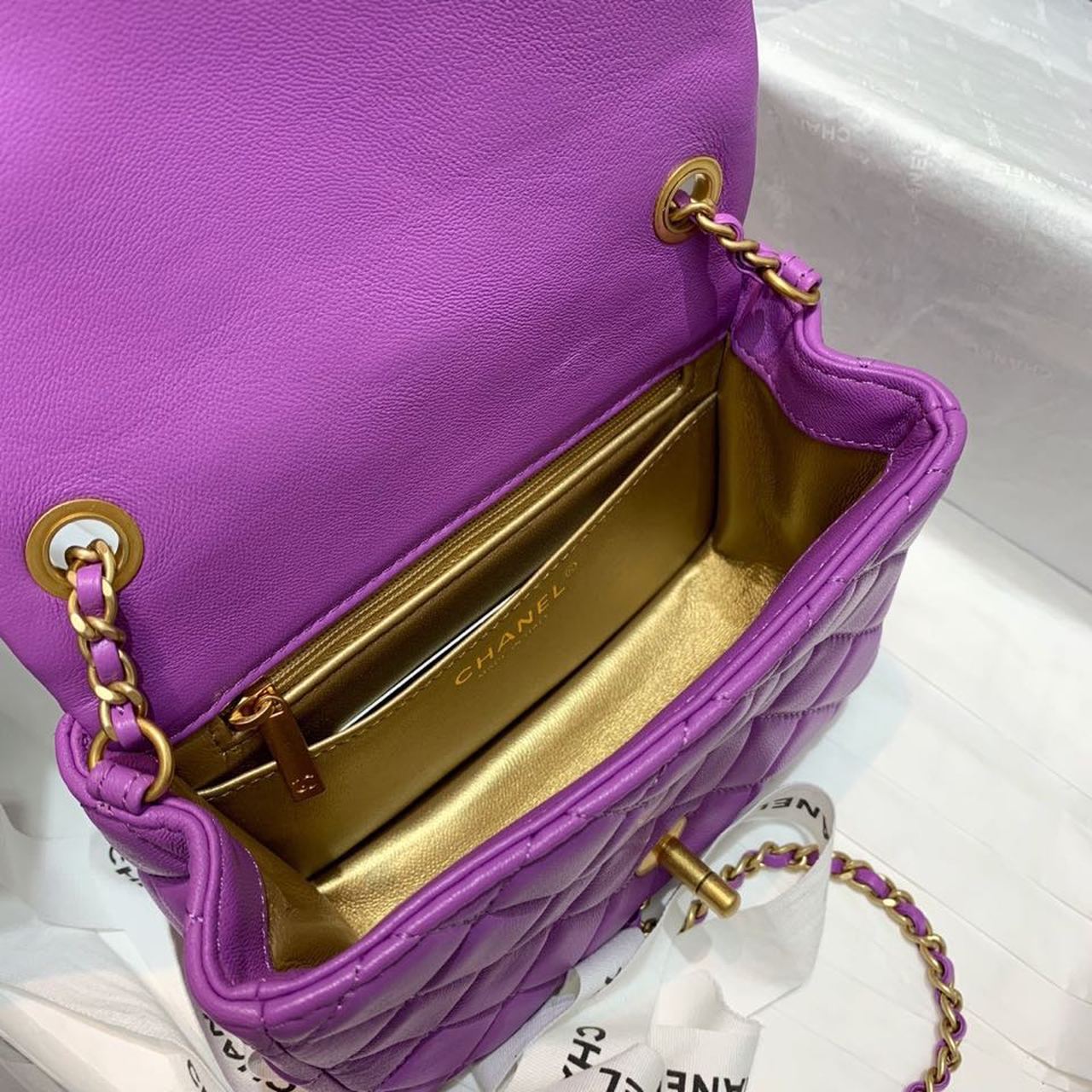 CHLMini Flap Bag With CHLBall On Strap Purple For Women, Women’s Handbags, Shoulder And Crossbody Bags 6.7in/17cm AS1786