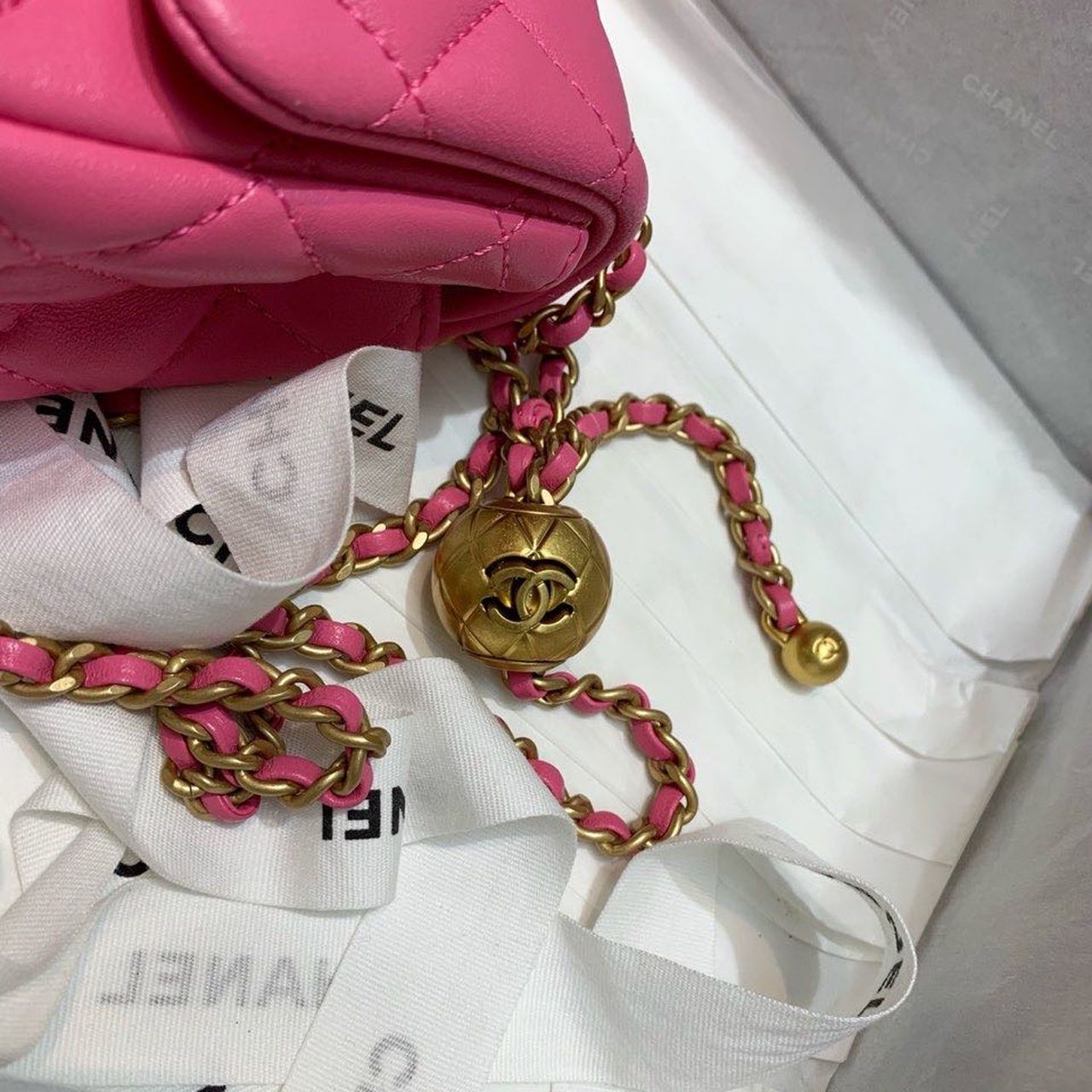CHLMini Flap Bag With CHLBall On Strap PiNike For Women, Women’s Handbags, Shoulder And Crossbody Bags 6.7in/17cm AS1786