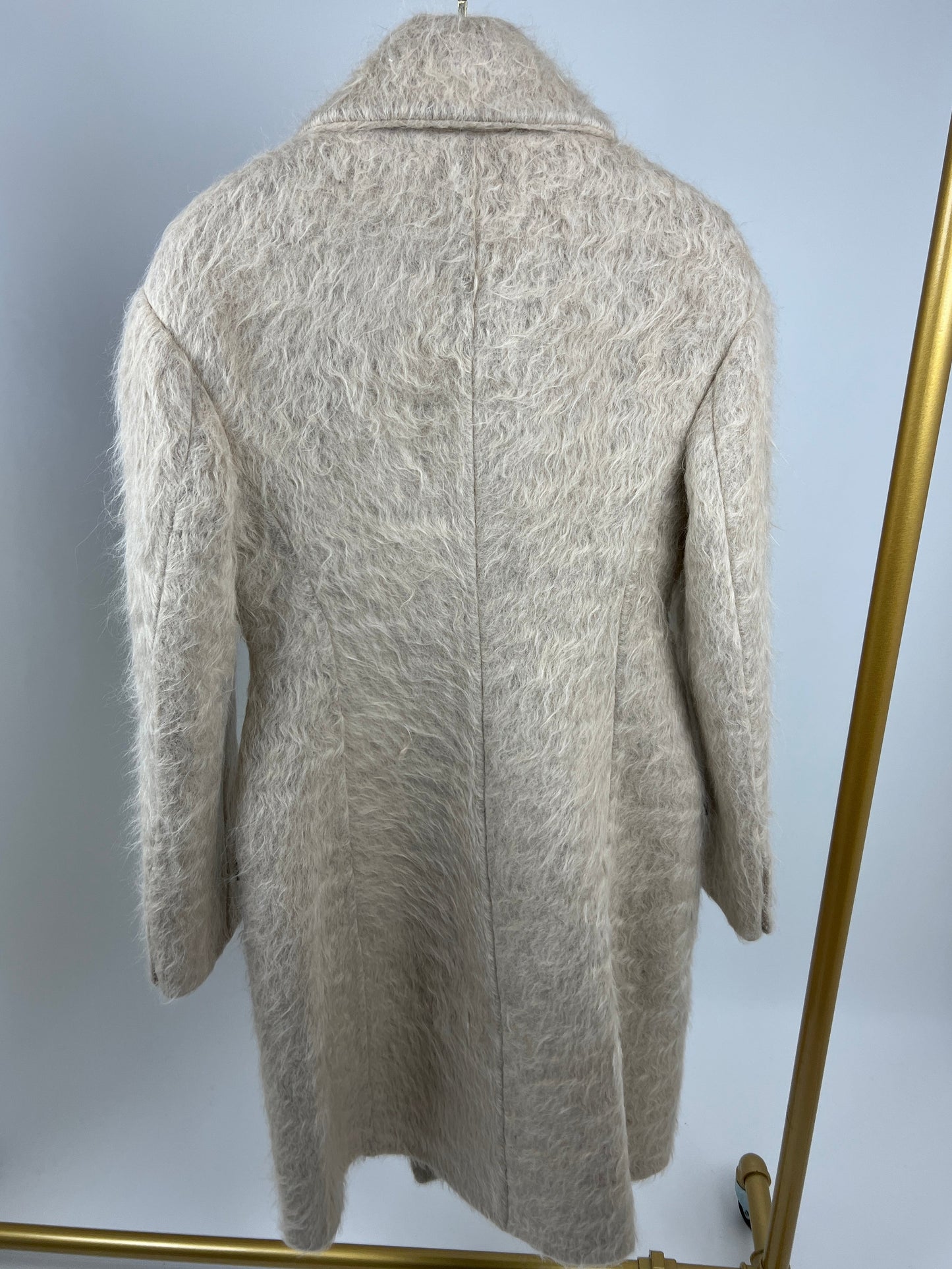 Bottega Veneta Beige Wavy Brushed Double Breasted Coat with Lapel Detail IT 42 (UK 10)