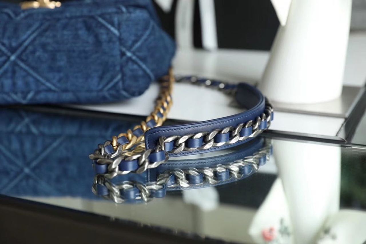 CHL 19 Handbag Denim Blue For Women Top Qualityap Bag, Shoulder And Crossbody Bags 10.1in/26cm AS1160 B02876 N6832