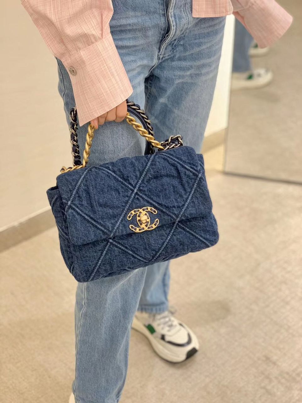 CHL 19 Handbag Denim Blue For Women Top Qualityap Bag, Shoulder And Crossbody Bags 10.1in/26cm AS1160 B02876 N6832