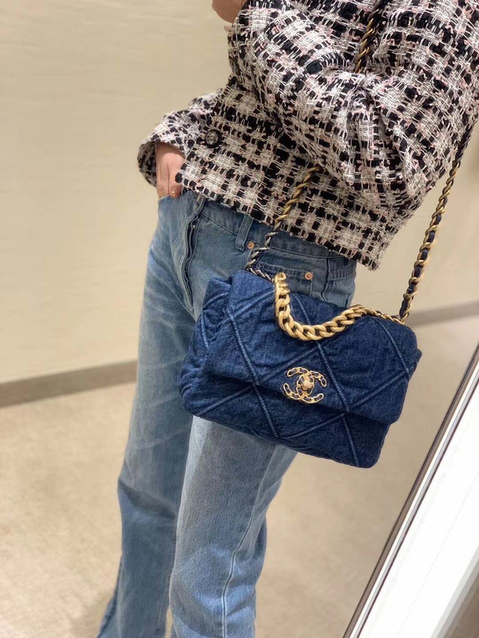 CHL 19 Handbag Denim Blue For Women Top Qualityap Bag, Shoulder And Crossbody Bags 10.1in/26cm AS1160 B02876 N6832