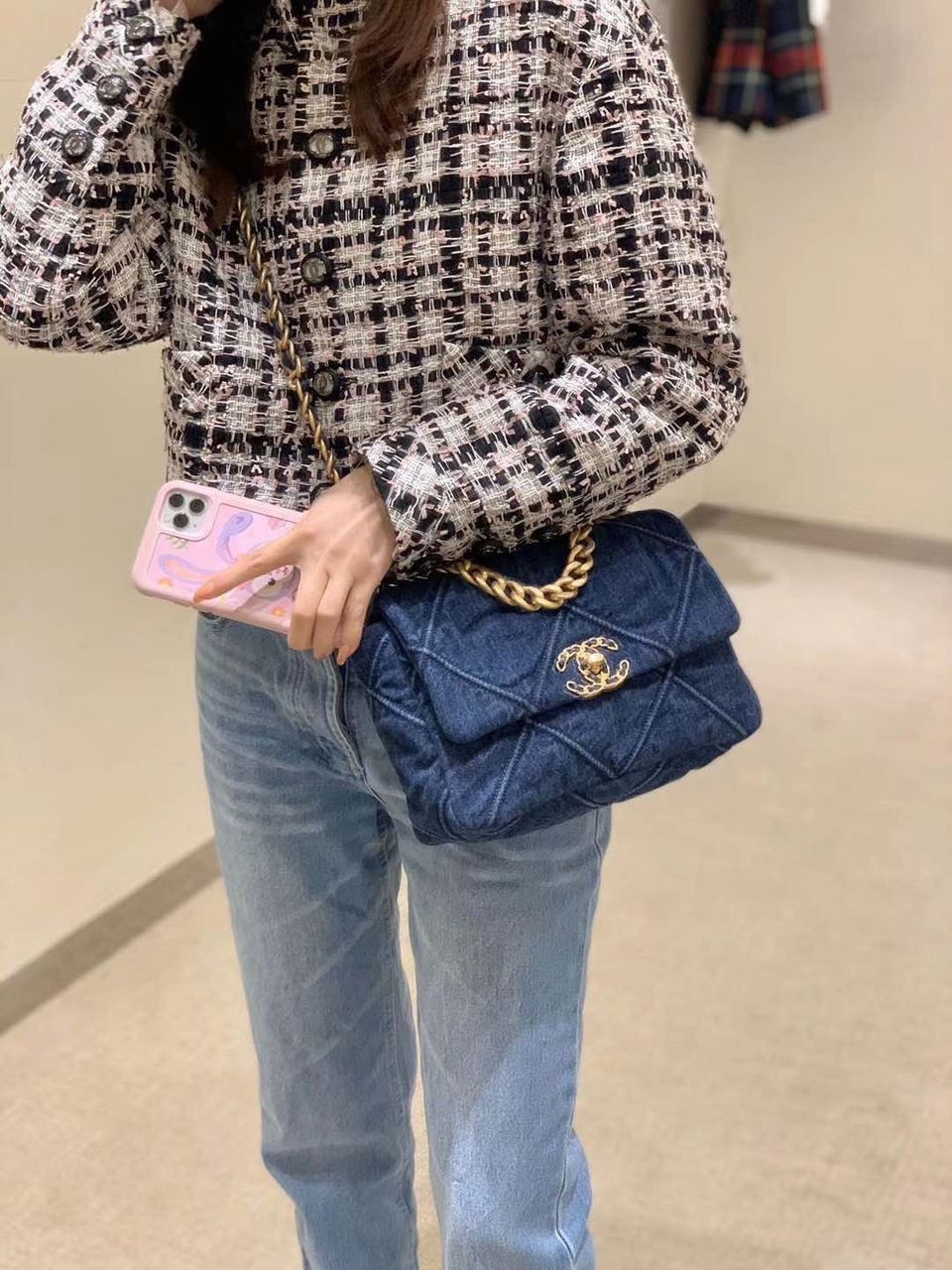 CHL 19 Handbag Denim Blue For Women Top Qualityap Bag, Shoulder And Crossbody Bags 10.1in/26cm AS1160 B02876 N6832